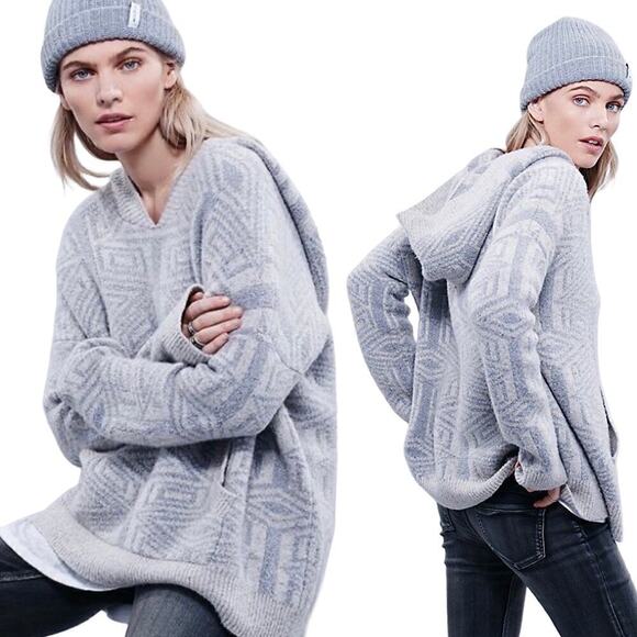Free People Six Degrees Boho Print Wool Blend Hooded Pullover Sweater Size XS - Picture 1 of 7